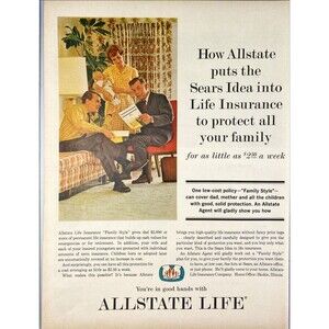 Allstate Life Insurance "You're in good hands" Vintage Print Ad 1963